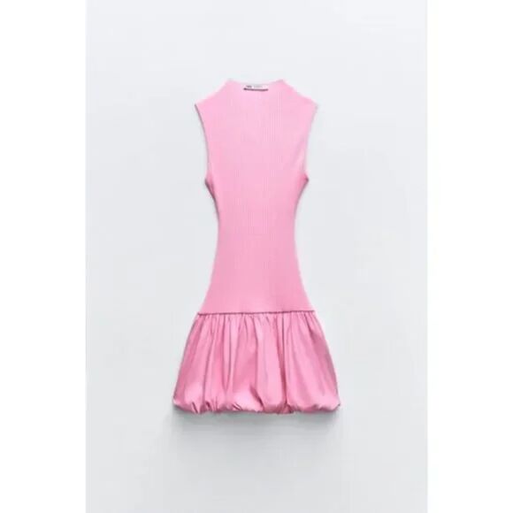 ZARA Ribbed Balloon‎ Mini Dress Pink NWT Medium - Picture 1 of 6